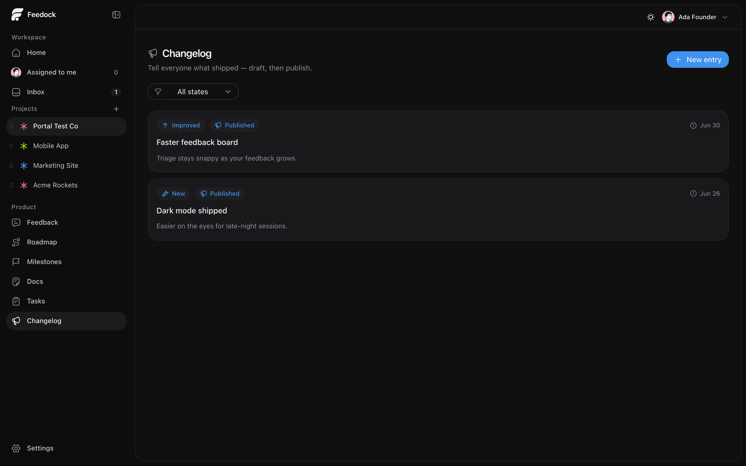 A published Feedock changelog entry