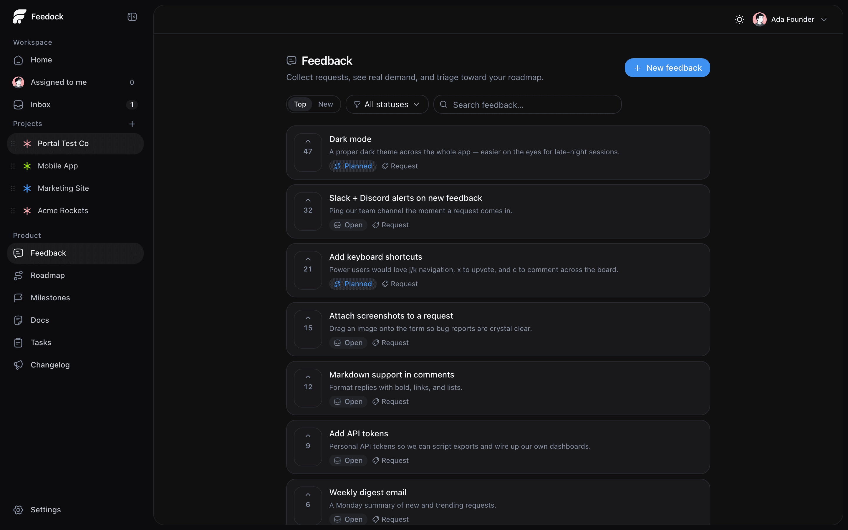 Feature requests on the Feedock feedback board