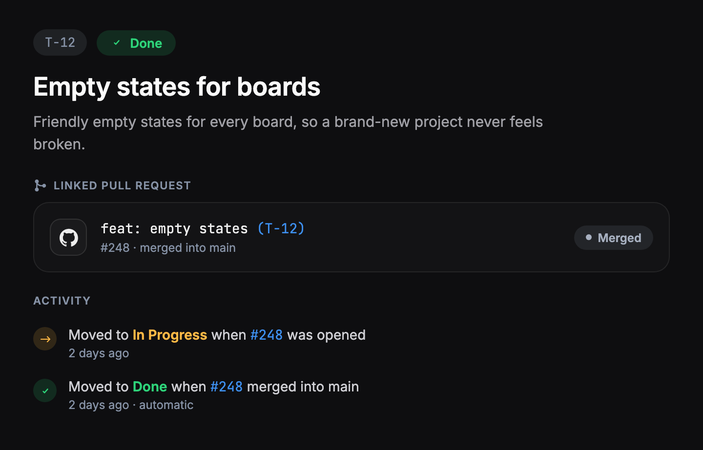 Feedock task T-12 auto-advanced to Done when pull request #248 merged
